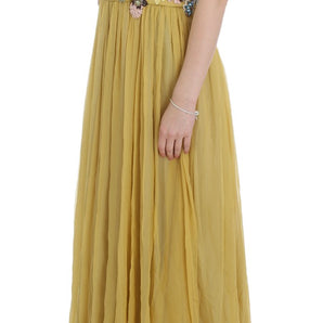 Dolce & Gabbana Enchanting Yellow Silk Floral Appliqué Gown