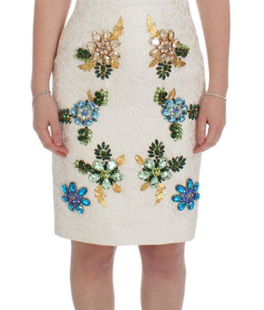 Dolce &amp; Gabbana White Brocade Crystal Sheath Dress