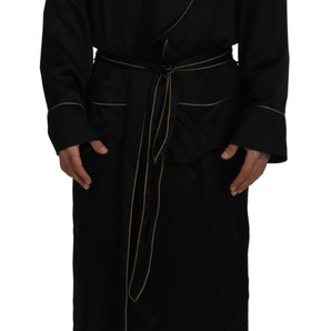 Dolce &amp; Gabbana Elegant Black Silk Long Robe Coat