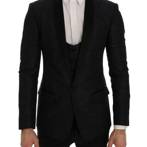 Dolce &amp; Gabbana Elegant Blue &amp; Black Slim Fit Suit Ensemble