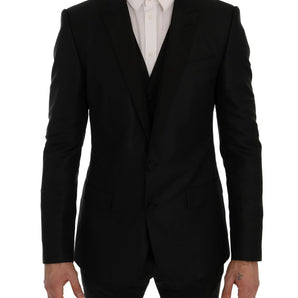 Dolce &amp; Gabbana Elegant Black and Blue Silk Blend Blazer Set