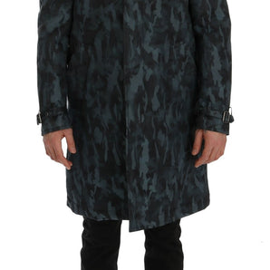 Dolce &amp; Gabbana Blue Camouflage Trench Coat Elegance