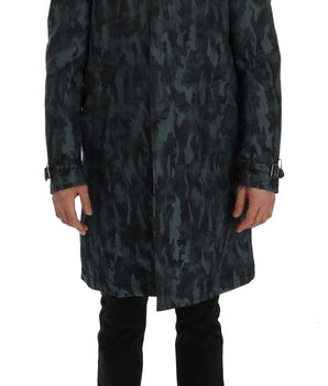 Dolce & Gabbana Blue Camouflage Trench Coat Elegance Dolce & Gabbana 
