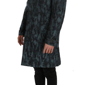 Dolce &amp; Gabbana Blue Camouflage Trench Coat Elegance