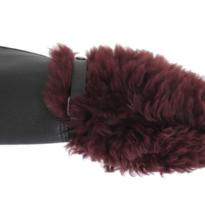 Dolce &amp; Gabbana Elegant Black &amp; Bordeaux Leather Gloves