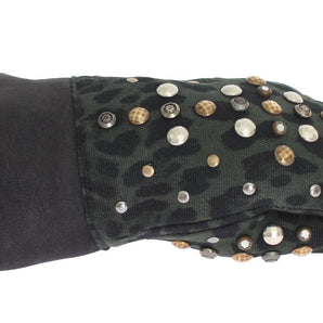 Dolce &amp; Gabbana Elegant Studded Gray Wool Shearling Gloves