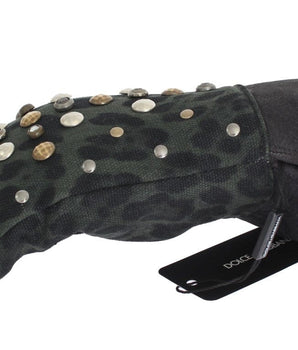 Dolce & Gabbana Elegant Studded Gray Wool Shearling Gloves Dolce & Gabbana 