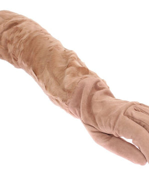 Dolce & Gabbana Beige Suede Xiangao Fur Elbow Gloves Dolce & Gabbana 