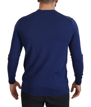 Dolce & Gabbana Blue Wool V-neck Button Down Cardigan Sweater