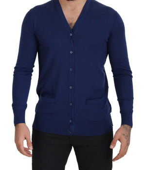 Dolce & Gabbana Blue Wool V-neck Button Down Cardigan Sweater