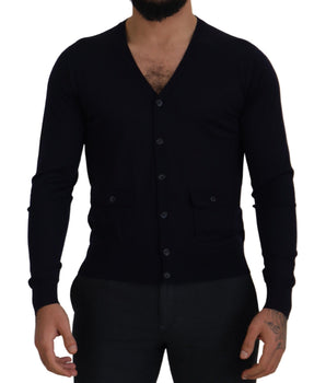 Dolce & Gabbana Blue Wool STAFF Down Cardigan Sweater