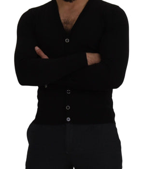 Dolce & Gabbana Black Wool Button Down Cardigan Sweater