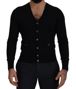 Dolce & Gabbana Black Wool Button Down Cardigan Sweater