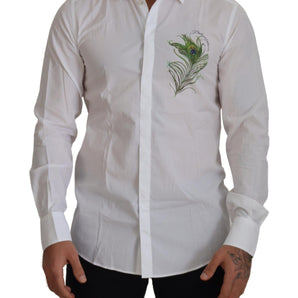 Dolce &amp; Gabbana Elegant White Peacock Feather Dress Shirt