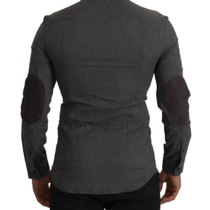 Custom National Sleek Gray Cotton Casual Button Front Shirt