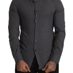 Custom National Sleek Gray Cotton Casual Button Front Shirt