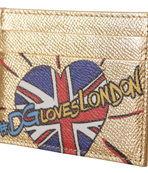 Dolce & Gabbana Gold Leather #DGLovesLondon Women Cardholder Case Wallet