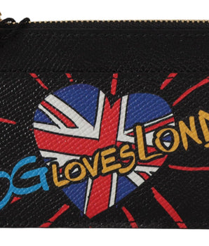 Dolce & Gabbana Black Leather #DGLovesLondon Women Cardholder Coin Case  Wallet