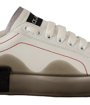Dolce & Gabbana White Leather Shoes Womens Logo Portofino Sneakers