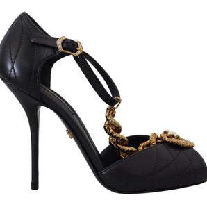 Dolce &amp; Gabbana Elegant Gold-Embellished Leather Sandals