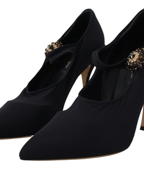 Dolce &amp; Gabbana Chic Black Mary Jane Sock Pumps with Crystals