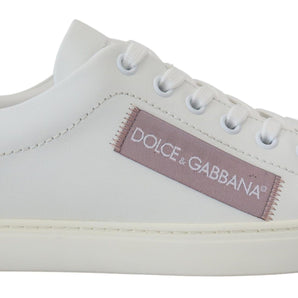 Dolce &amp; Gabbana Chic White Pink Leather Low-Top Sneakers