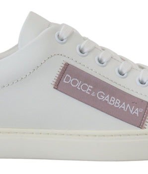 Dolce &amp; Gabbana Chic White Pink Leather Low-Top Sneakers