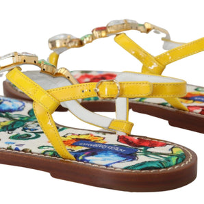 Dolce & Gabbana Majolica Crystal Embellished Leather Sandals