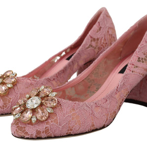 Dolce &amp; Gabbana Zapatos de tacón con adornos de cristal de encaje rosa pastel