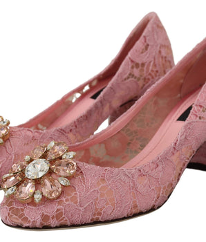 Dolce &amp; Gabbana Zapatos de tacón con adornos de cristal de encaje rosa pastel