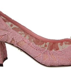 Dolce & Gabbana Pastel Pink Lace Crystal Embellished Pumps