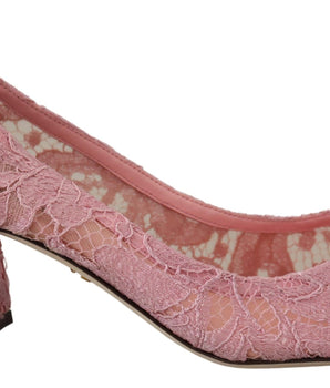 Dolce &amp; Gabbana Zapatos de tacón con adornos de cristal de encaje rosa pastel