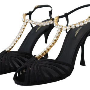 Dolce &amp; Gabbana Elegant Silk Blend Crystal T-Strap Heels