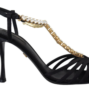 Dolce &amp; Gabbana Elegant Silk Blend Crystal T-Strap Heels