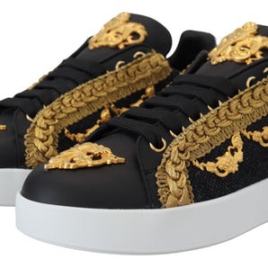 Dolce & Gabbana Elegant Portofino Leather Sneakers in Black