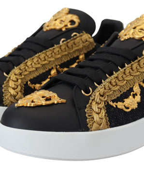 Dolce &amp; Gabbana Elegantes zapatillas Portofino de cuero en negro