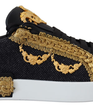 Dolce &amp; Gabbana Elegantes zapatillas Portofino de cuero en negro