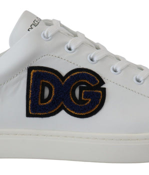 Dolce & Gabbana White Leather DG Logo Casual Sneakers Shoes