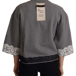 Dolce &amp; Gabbana Chic Gray Cotton Heart Tee with Bell Sleeves