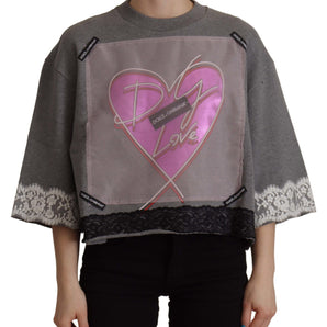 Dolce &amp; Gabbana Chic Gray Cotton Heart Tee with Bell Sleeves