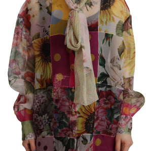 Dolce & Gabbana Multicolor Silk Ascot Collar Blouse