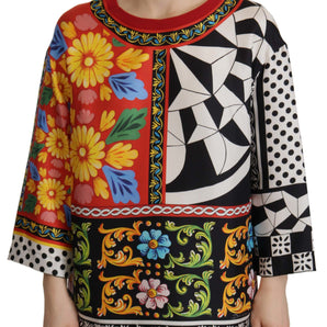 Dolce & Gabbana Silk Baroque Floral Round Neck Blouse