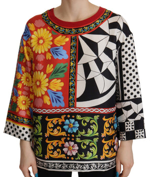 Dolce &amp; Gabbana Blusa con cuello redondo y flores barrocas de seda