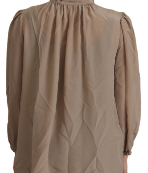 Dolce & Gabbana Brown Waistband Sleeves Ascot Collar Top Blouse