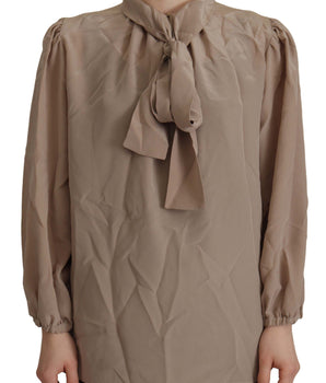 Dolce & Gabbana Brown Waistband Sleeves Ascot Collar Top Blouse