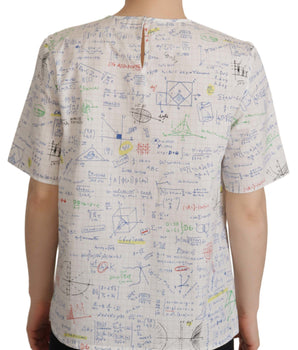 Dolce & Gabbana White Cotton Algebra Print Short Sleeves Top