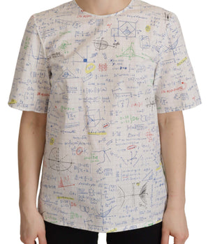 Dolce & Gabbana White Cotton Algebra Print Short Sleeves Top