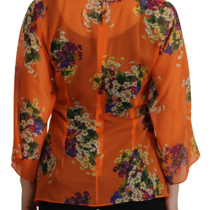 Dolce & Gabbana Elegant Floral Silk Blouse with Back Zipper