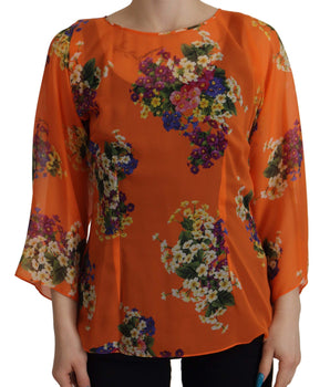 Dolce &amp; Gabbana Elegante blusa de seda floral con cremallera trasera