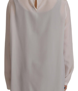 Dolce &amp; Gabbana White Silk DG Logo Embroidered Long Sleeves Blouse